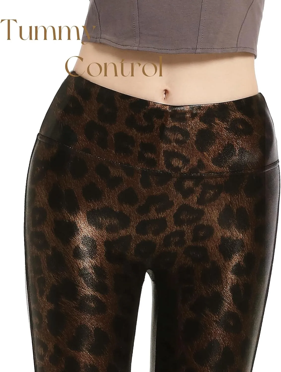 Tapata Petite Women's 25"/27"/29" Inseam Faux Leather Leggings High Waisted Pleather Yoga Pants