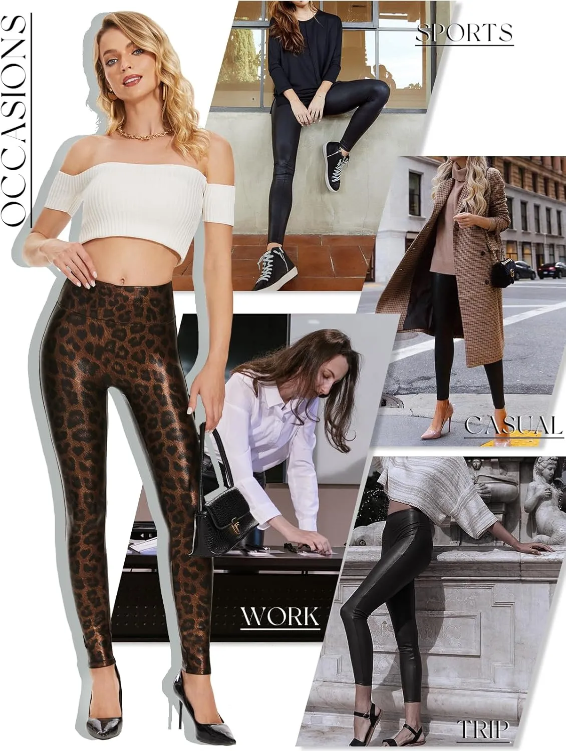 Tapata Petite Women's 25"/27"/29" Inseam Faux Leather Leggings High Waisted Pleather Yoga Pants