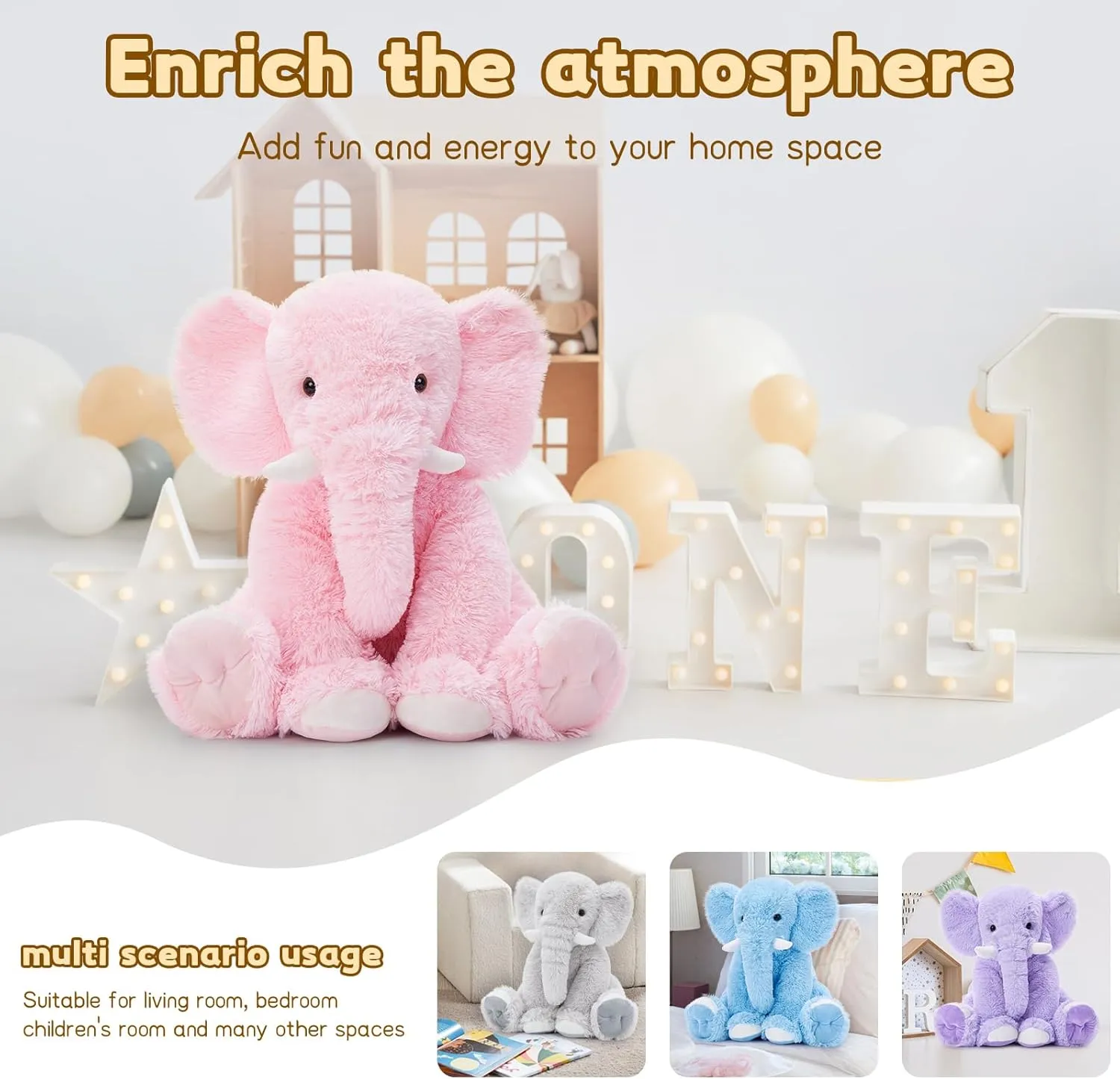 Tezituor 19.6 Inch Plush Elephant Stuffed Animal, Giant Pink Elephant Toys Soft & Cuddly Elephant Plush Gift for Girls, Kids Birthday Gifts, Christmas Valentine's Day