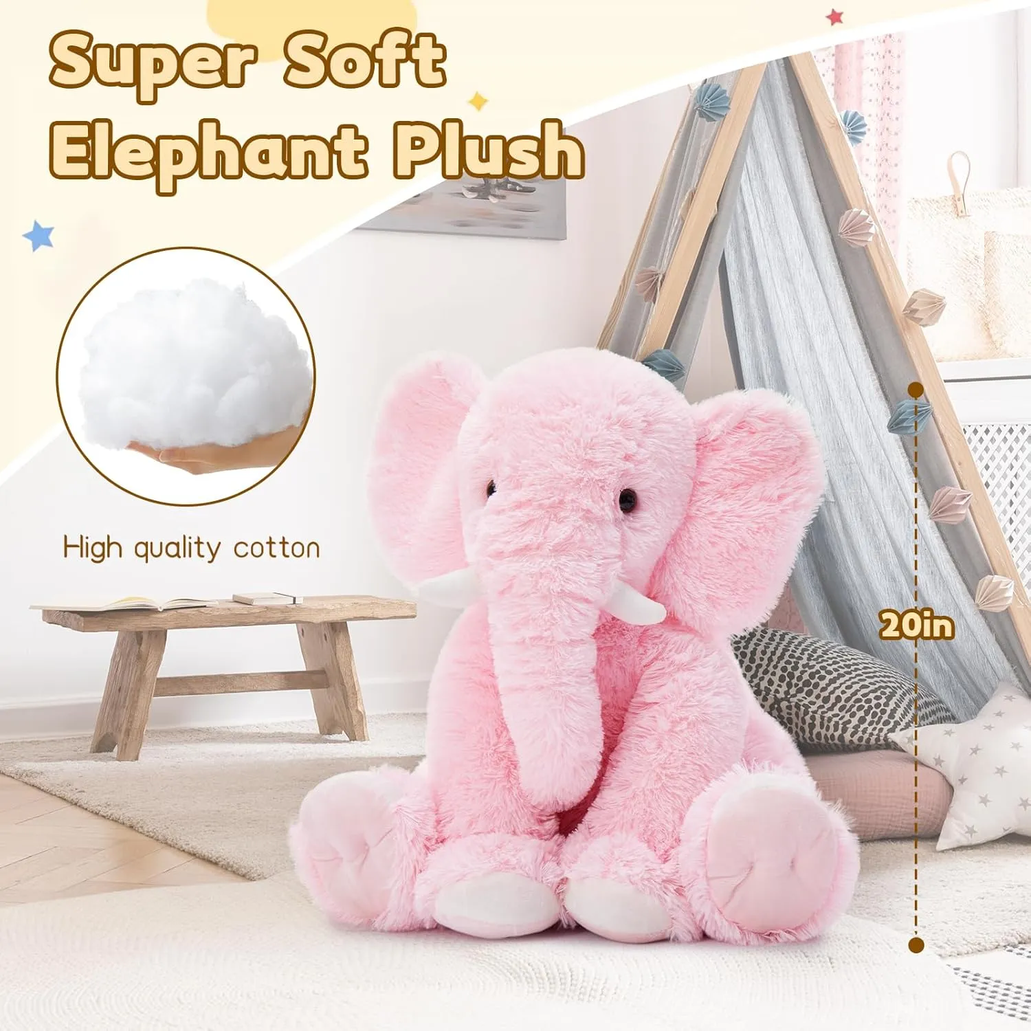 Tezituor 19.6 Inch Plush Elephant Stuffed Animal, Giant Pink Elephant Toys Soft & Cuddly Elephant Plush Gift for Girls, Kids Birthday Gifts, Christmas Valentine's Day