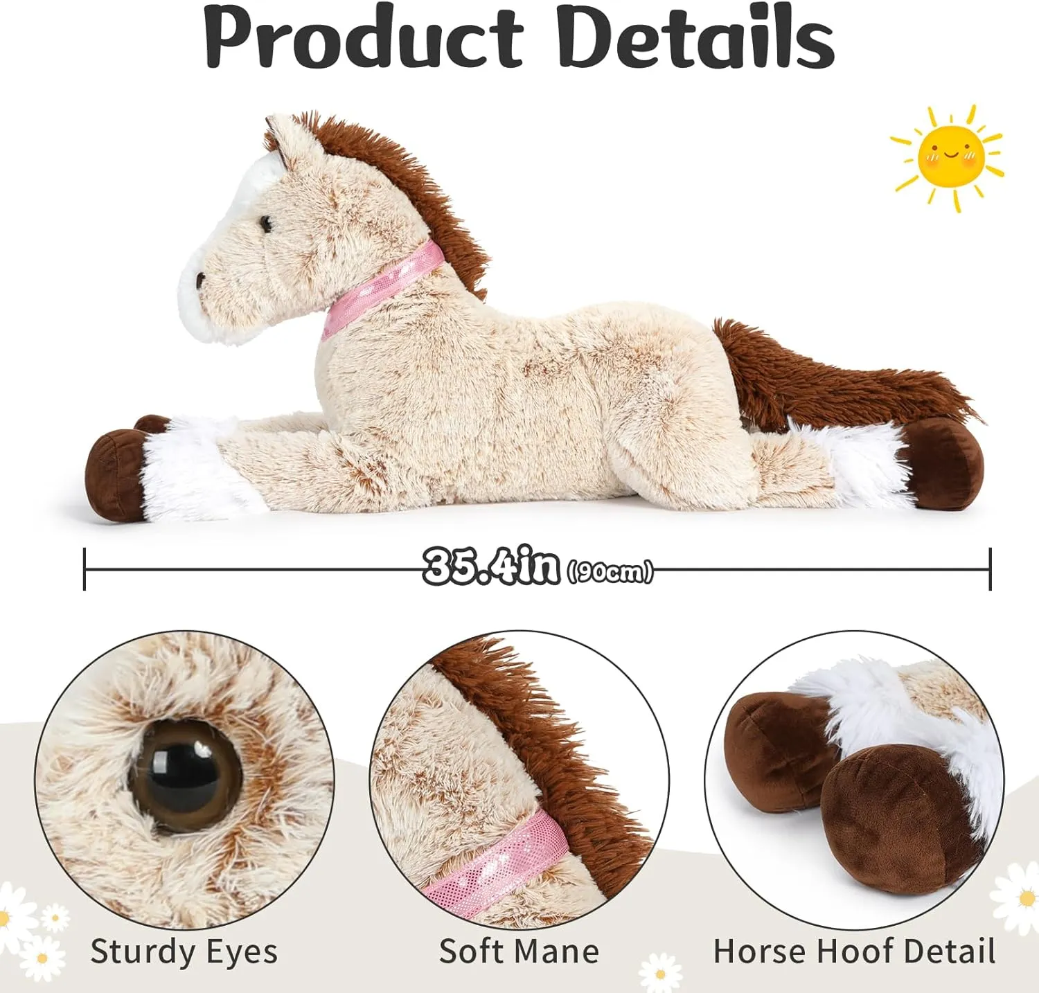 Tezituor 35.4 Inches Horse Stuffed Animal, Soft Realistic Pony Sleeping Plush Pillow, Large Stuffed Horse Toy Birthday Gift for Boys Girls