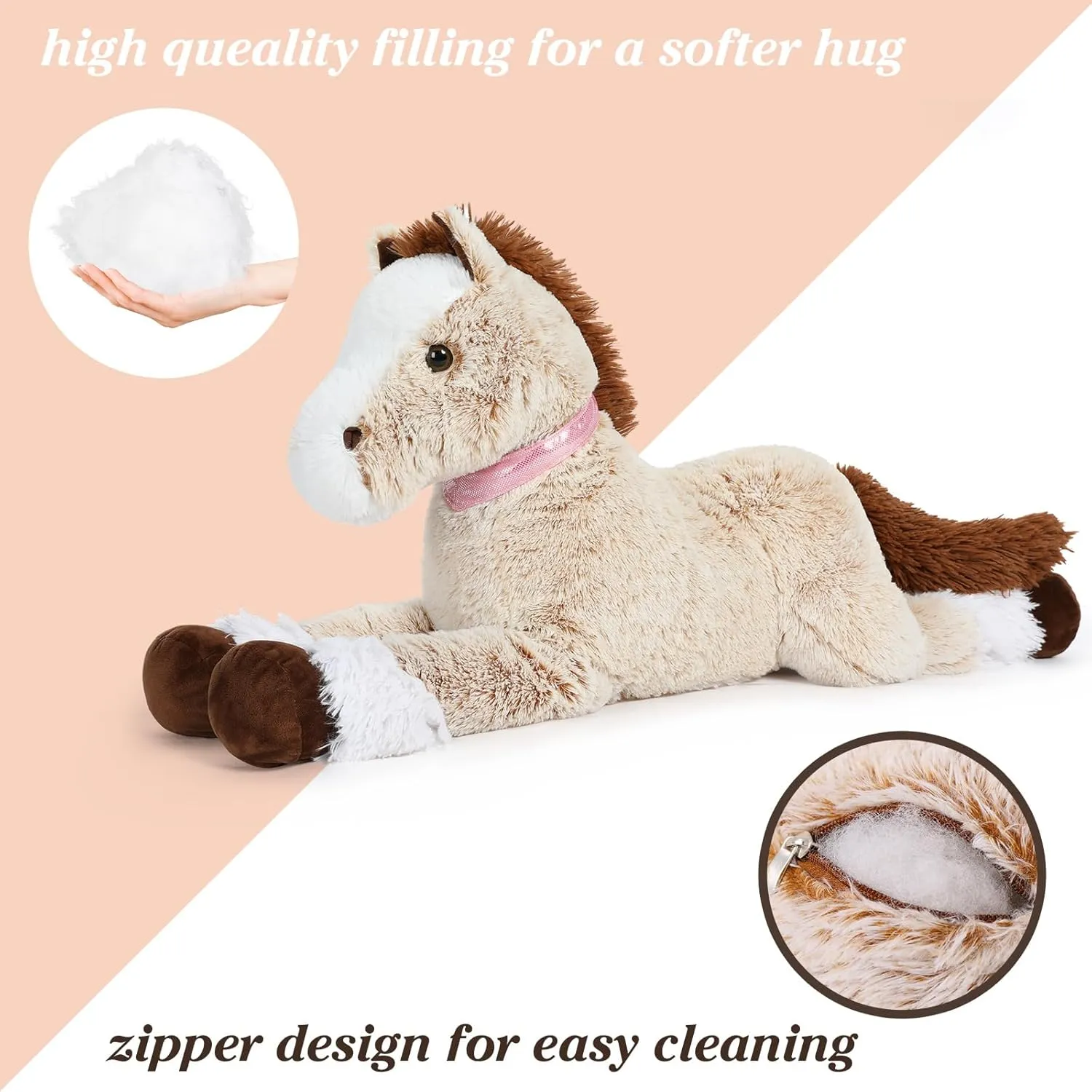 Tezituor 35.4 Inches Horse Stuffed Animal, Soft Realistic Pony Sleeping Plush Pillow, Large Stuffed Horse Toy Birthday Gift for Boys Girls