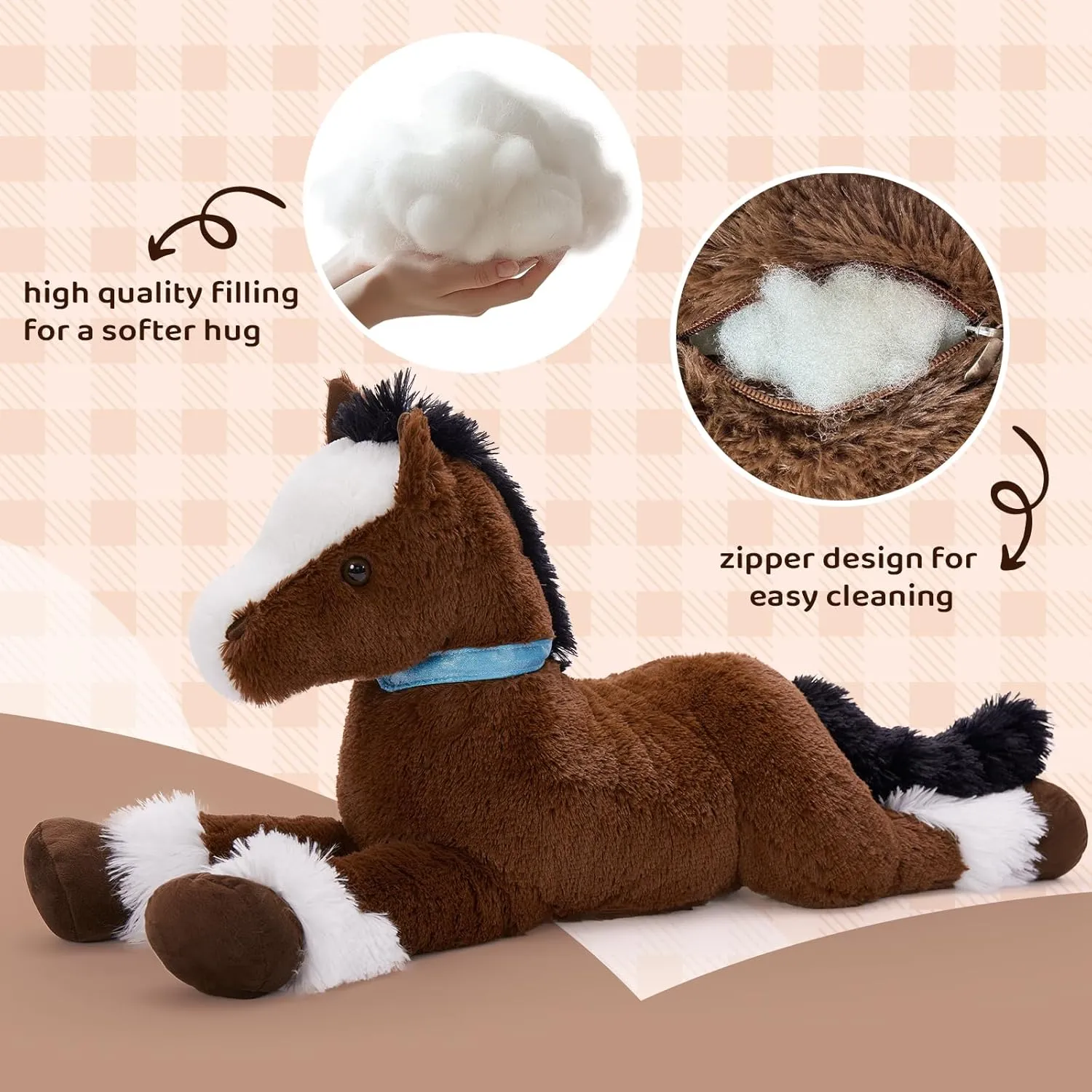 Tezituor 3ft Horse Stuffed Animal Toy, 35 Inches Large Realistic Stuffed Horse Plush Toy, Soft Chocolate Horse Plush Pillow Gift for Kids Girlfriend