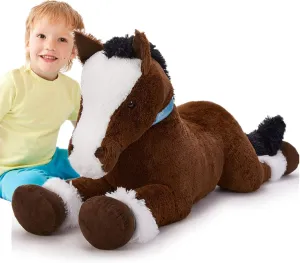 Tezituor 3ft Horse Stuffed Animal Toy, 35 Inches Large Realistic Stuffed Horse Plush Toy, Soft Chocolate Horse Plush Pillow Gift for Kids Girlfriend