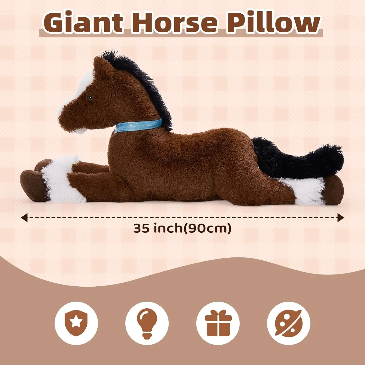 Tezituor 3ft Horse Stuffed Animal Toy, 35 Inches Large Realistic Stuffed Horse Plush Toy, Soft Chocolate Horse Plush Pillow Gift for Kids Girlfriend