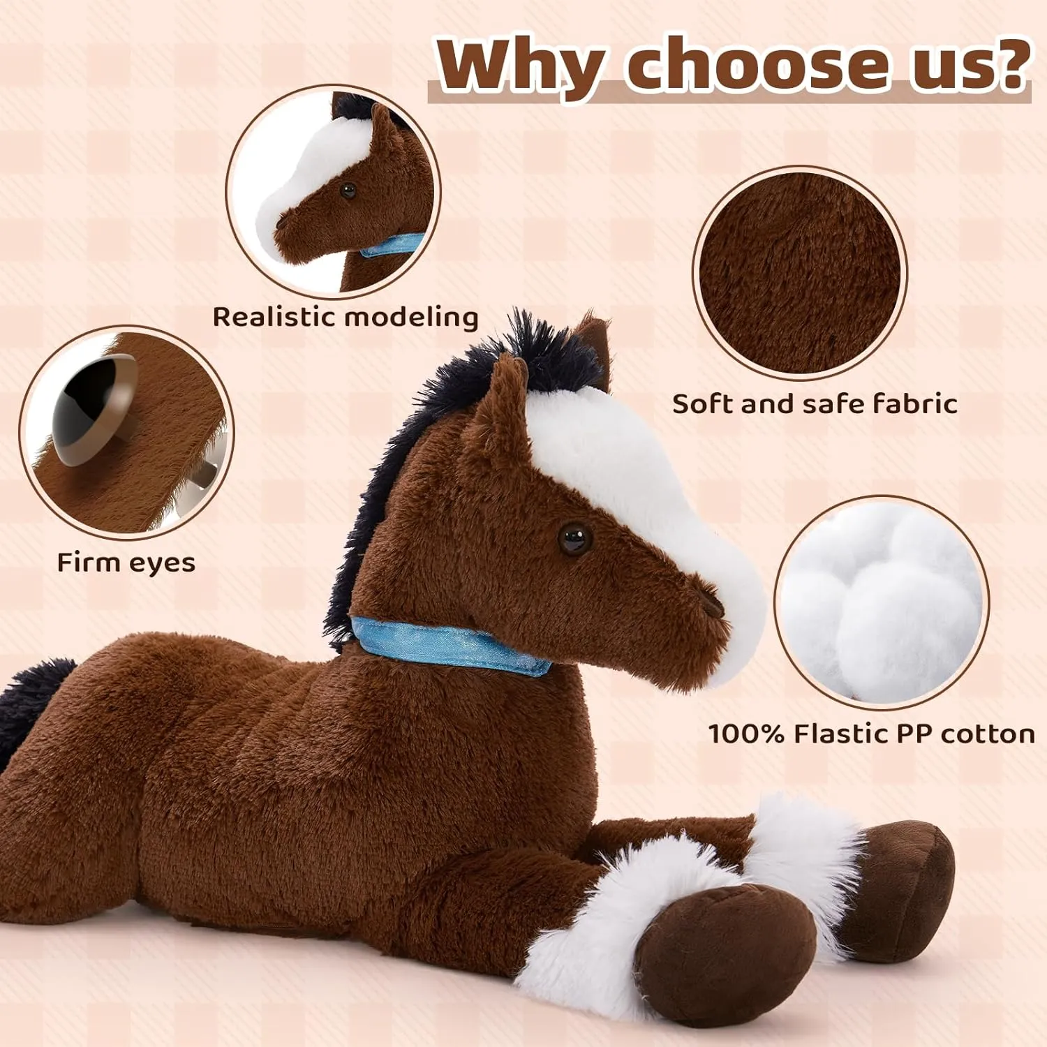 Tezituor 3ft Horse Stuffed Animal Toy, 35 Inches Large Realistic Stuffed Horse Plush Toy, Soft Chocolate Horse Plush Pillow Gift for Kids Girlfriend