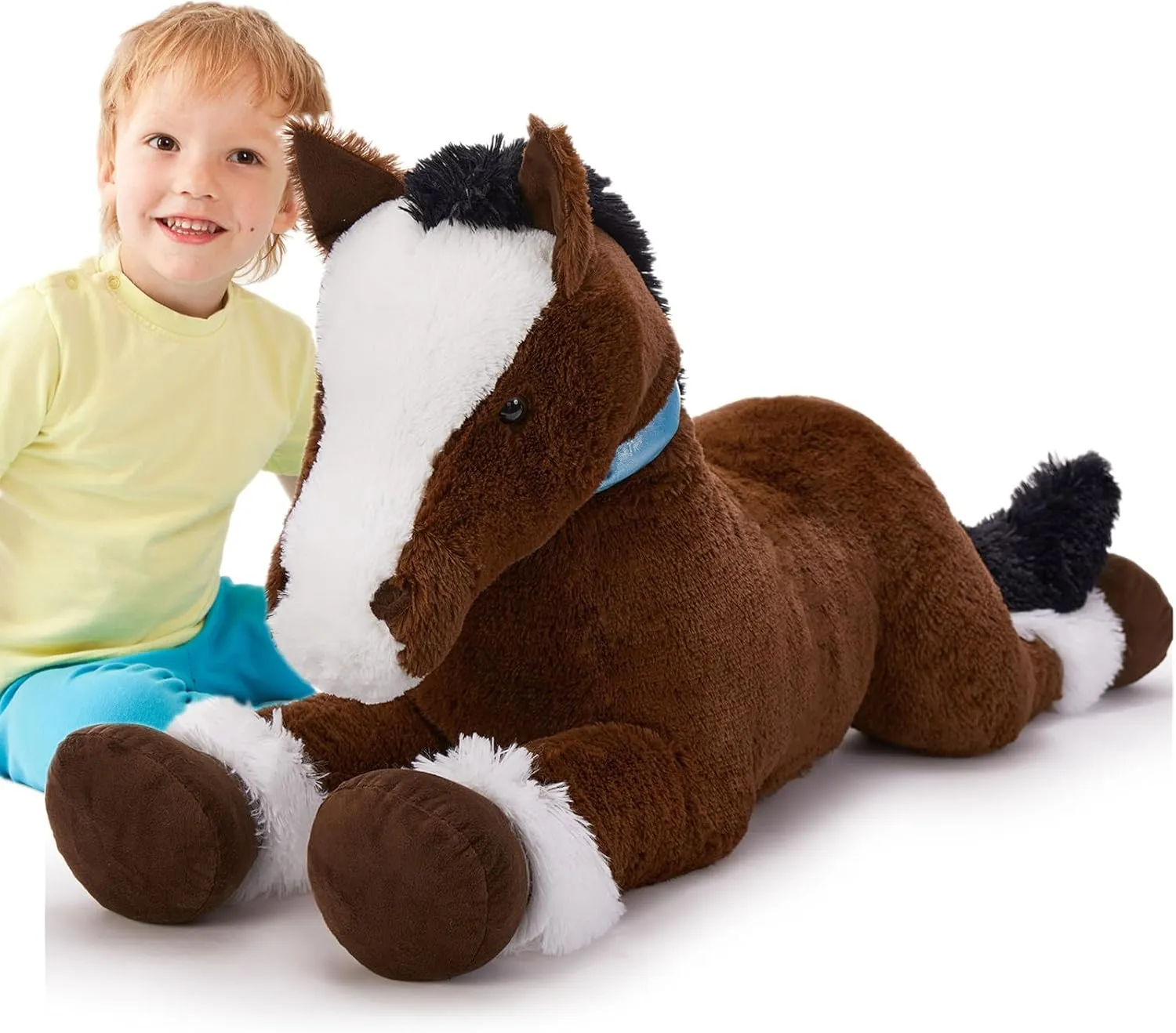 Tezituor 3ft Horse Stuffed Animal Toy, 35 Inches Large Realistic Stuffed Horse Plush Toy, Soft Chocolate Horse Plush Pillow Gift for Kids Girlfriend