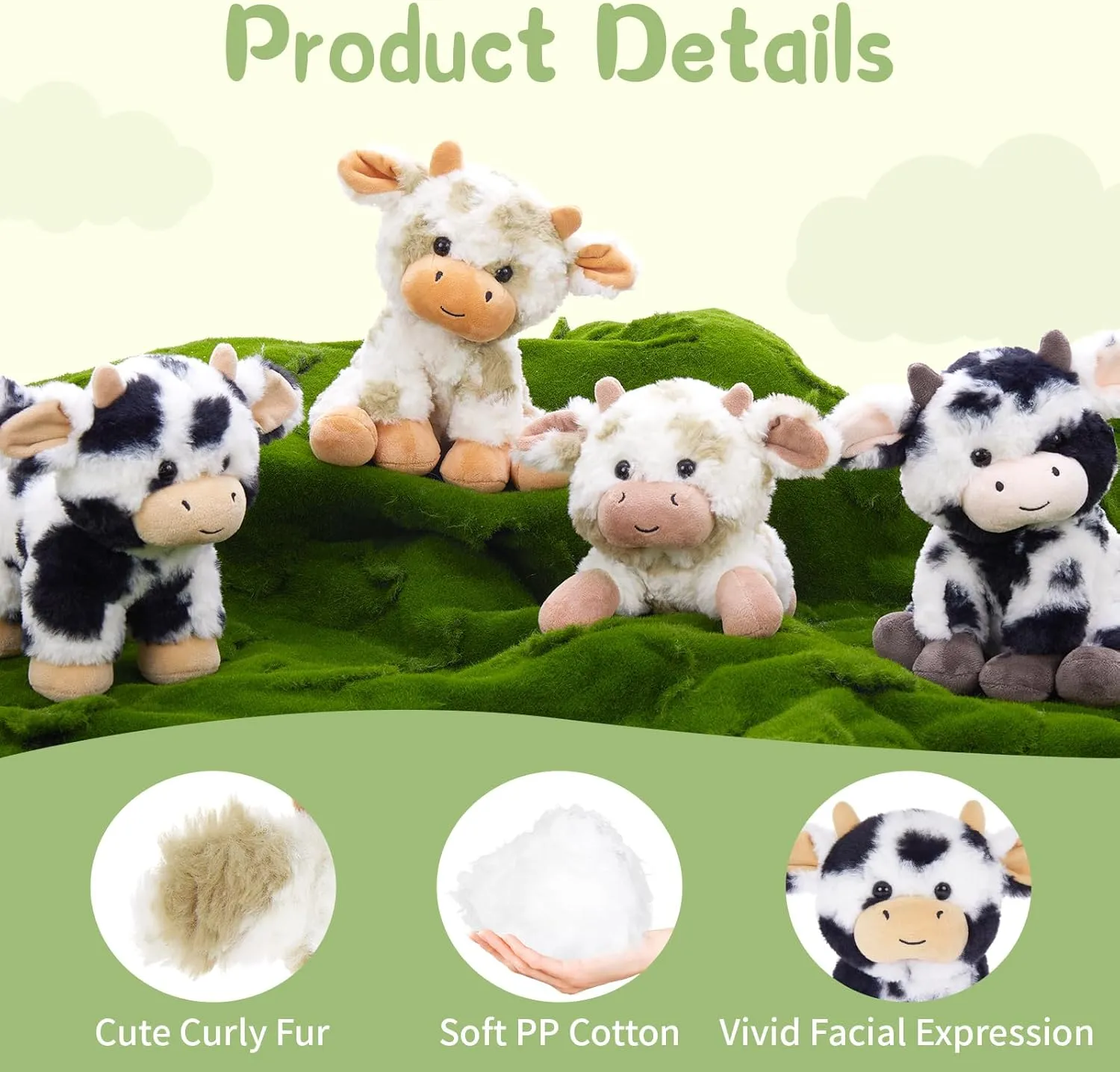 Tezituor 4 Pcs Cow Stuffed Animal Bulk 10'' Cow Plush Toys Soft Cow Plushies Farm Animal Party Decor Christmas Birthday Gifts for Boys Girls