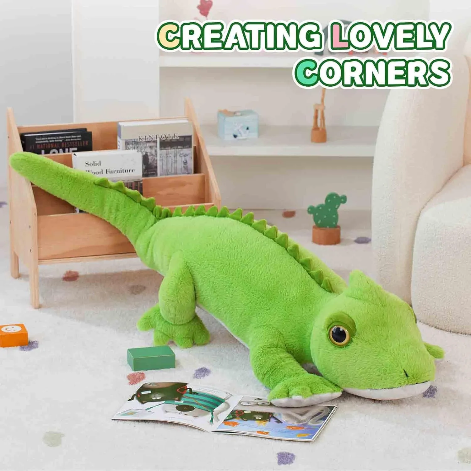 Tezituor 49 Inch Giant Lizard Stuffed Animal, 4.1ft Realistic Green Stuffed Chameleon Plush Toy for Kid, Hugging Long Lizard Plush Pillow for Girls Boys