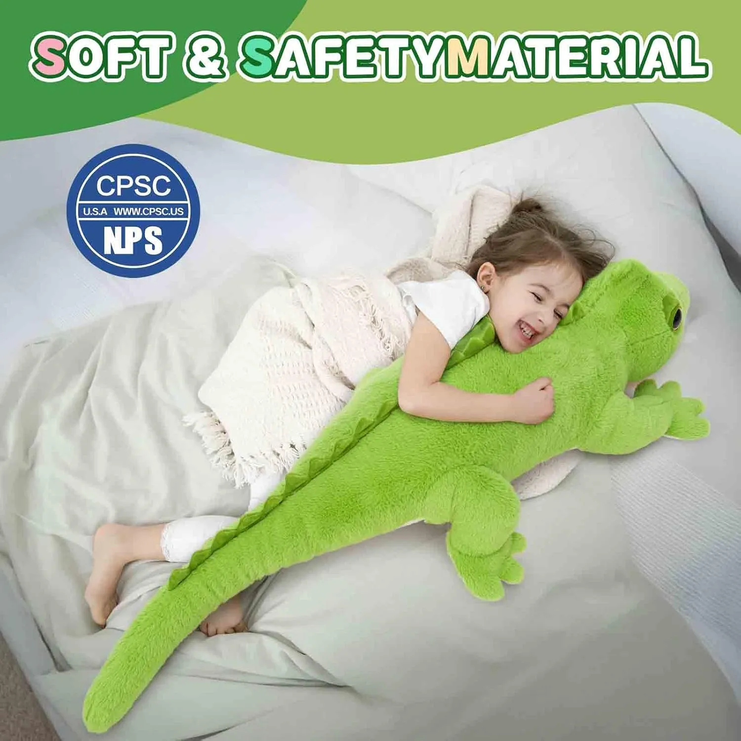 Tezituor 49 Inch Giant Lizard Stuffed Animal, 4.1ft Realistic Green Stuffed Chameleon Plush Toy for Kid, Hugging Long Lizard Plush Pillow for Girls Boys