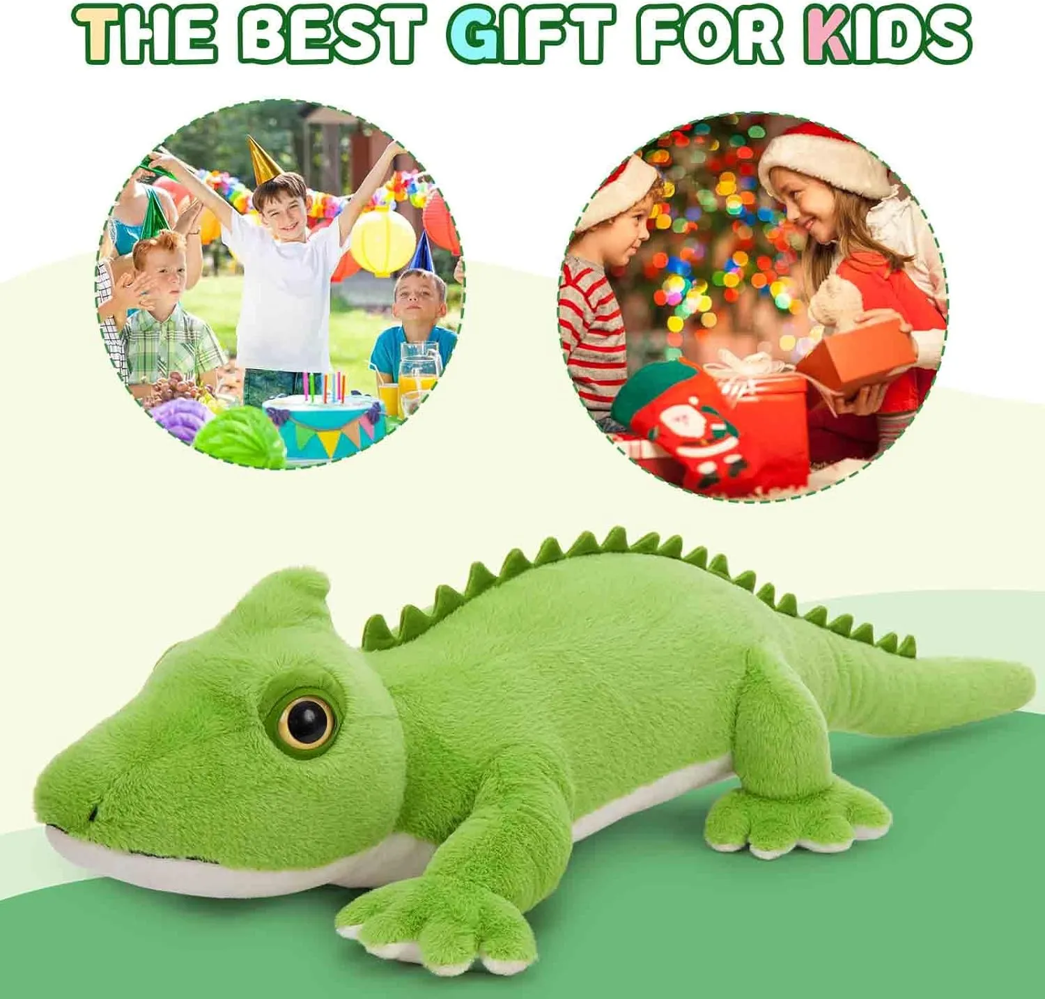 Tezituor 49 Inch Giant Lizard Stuffed Animal, 4.1ft Realistic Green Stuffed Chameleon Plush Toy for Kid, Hugging Long Lizard Plush Pillow for Girls Boys