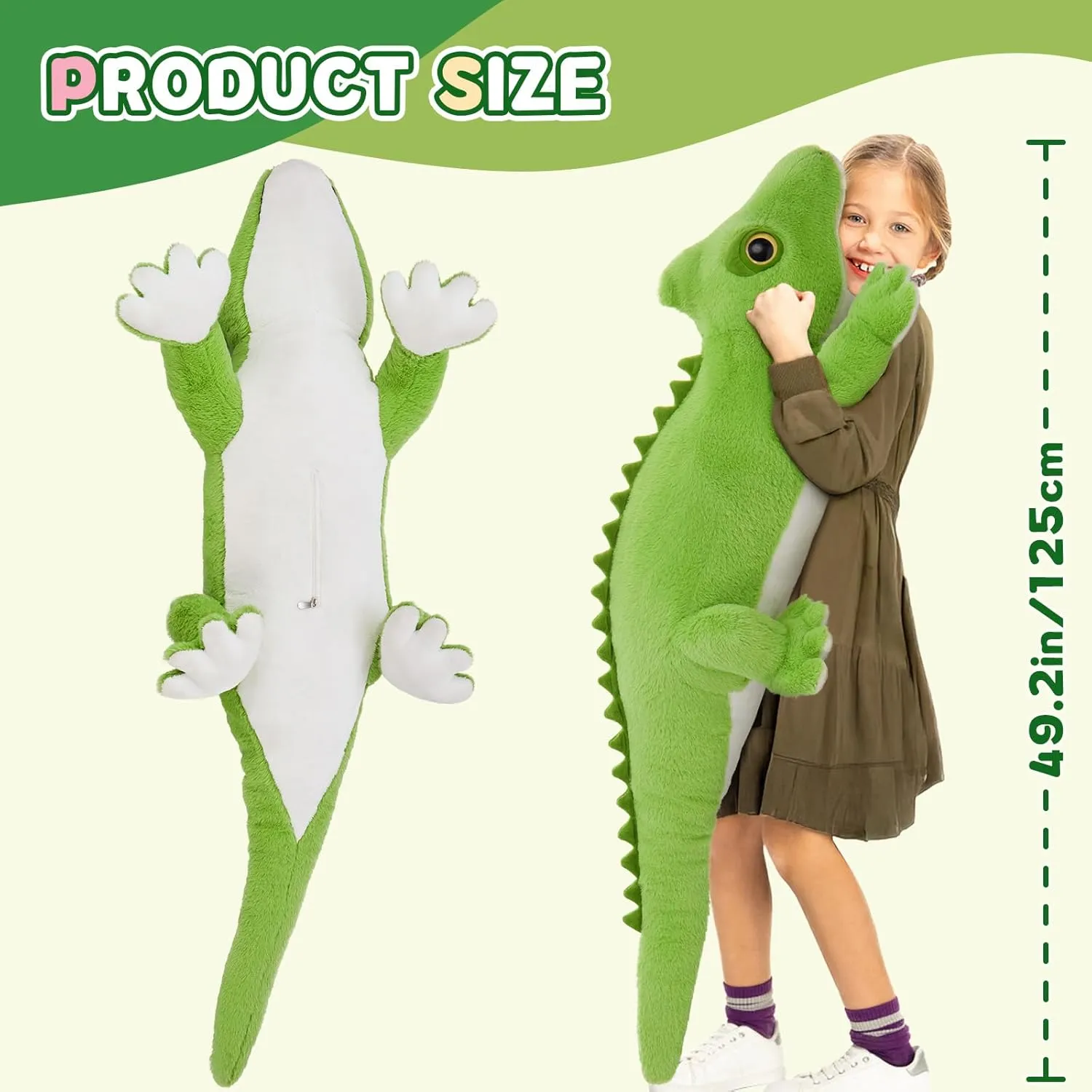 Tezituor 49 Inch Giant Lizard Stuffed Animal, 4.1ft Realistic Green Stuffed Chameleon Plush Toy for Kid, Hugging Long Lizard Plush Pillow for Girls Boys