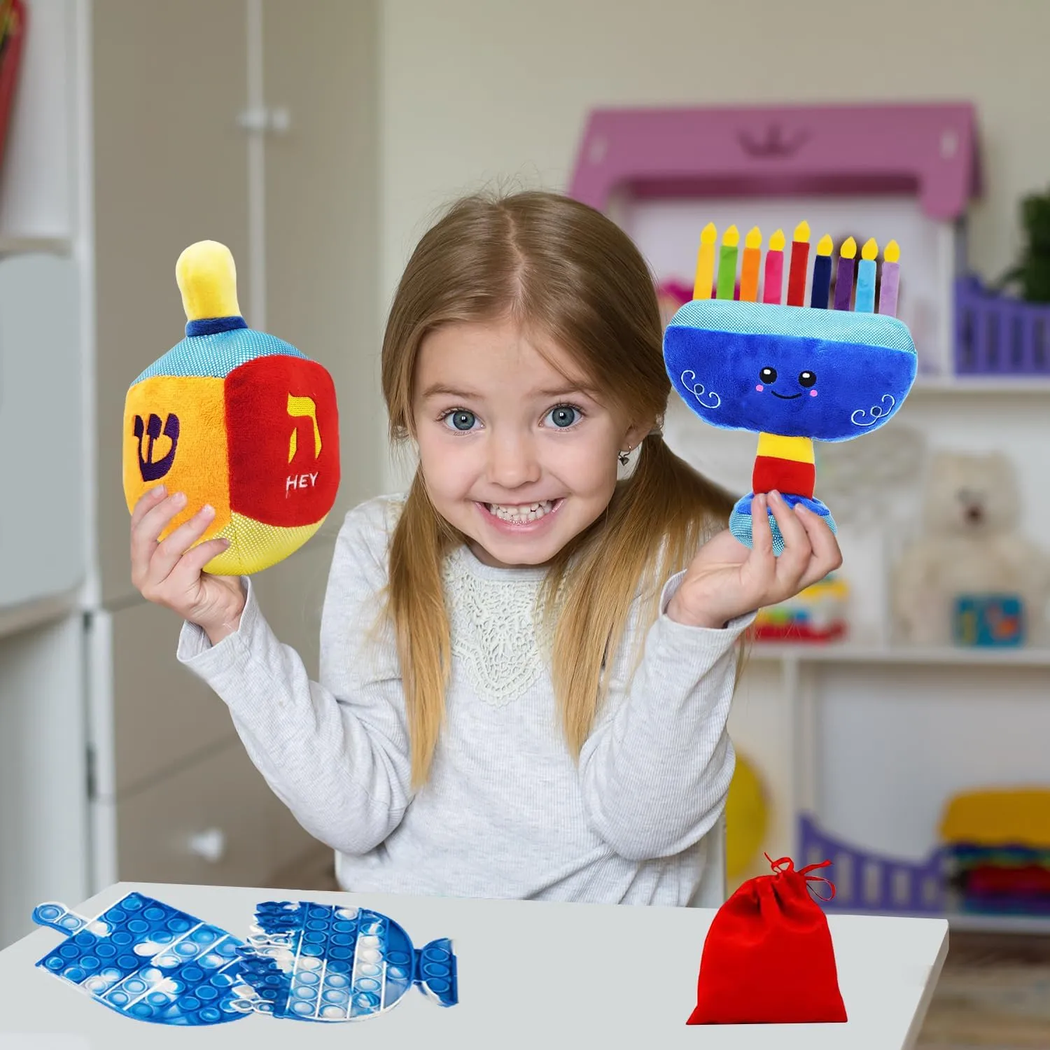 The Dreidel Company Hanukkah Plush Menorah and Dreidel - (Plush Dreidel & Menorah Set)