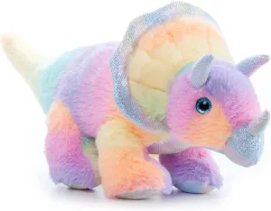 The Petting Zoo Triceratops Stuffed Animal Plushie, Ombrez Wildlife Animals, ZOOLOGEE Rainbow Dinosaur Plush Toy 17 inches
