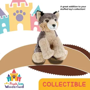Timber The Wolf 16 inch Soft Plush Animal – Realistic Cuddly Wolf Stuffed Toy for Kids, Toddlers, Animal Lovers, Ideal Gift, Cozy Bedroom Decor, Playtime Companion