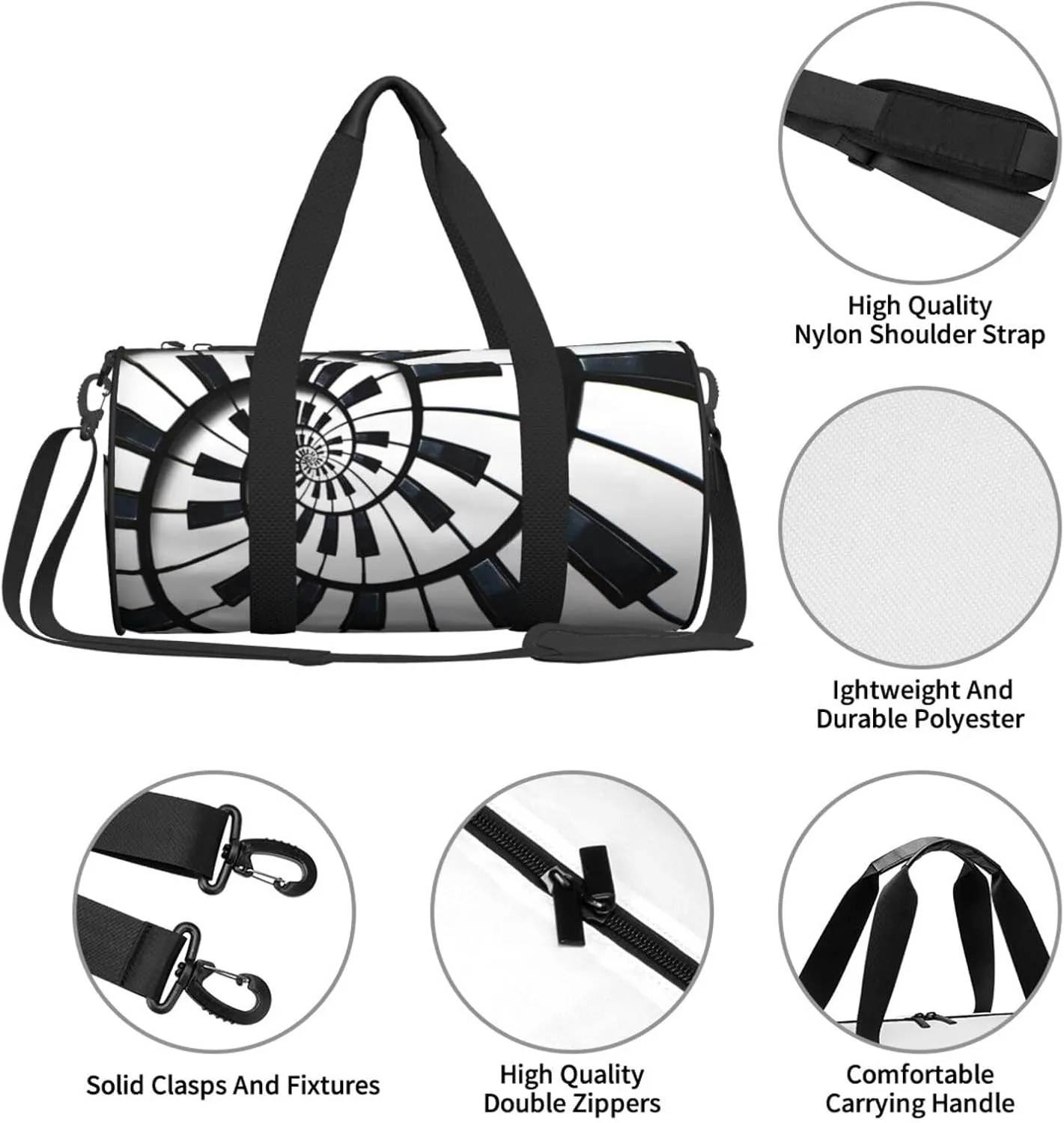 Travel Duffle Bag for Men Women, Artistic Piano Keys Duffle Bags for Sport Gym Overnight Luggage