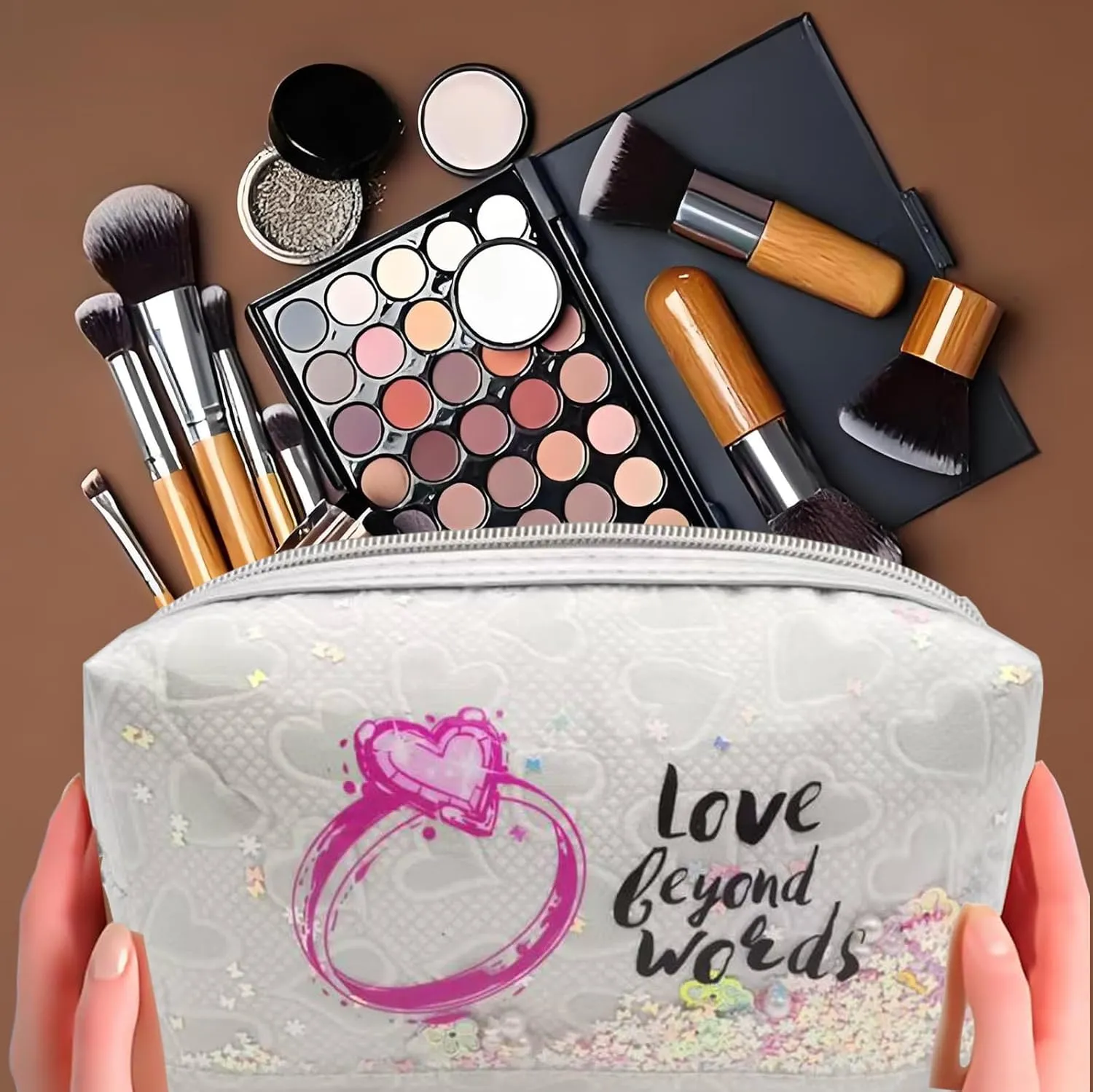 Travel Makeup Bag,Portable Cosmetic Bag, Large Capacity Travel Cosmetic Case Organizer, For Women Toiletry Bag With Zipper And Handle AB1 2 PACK