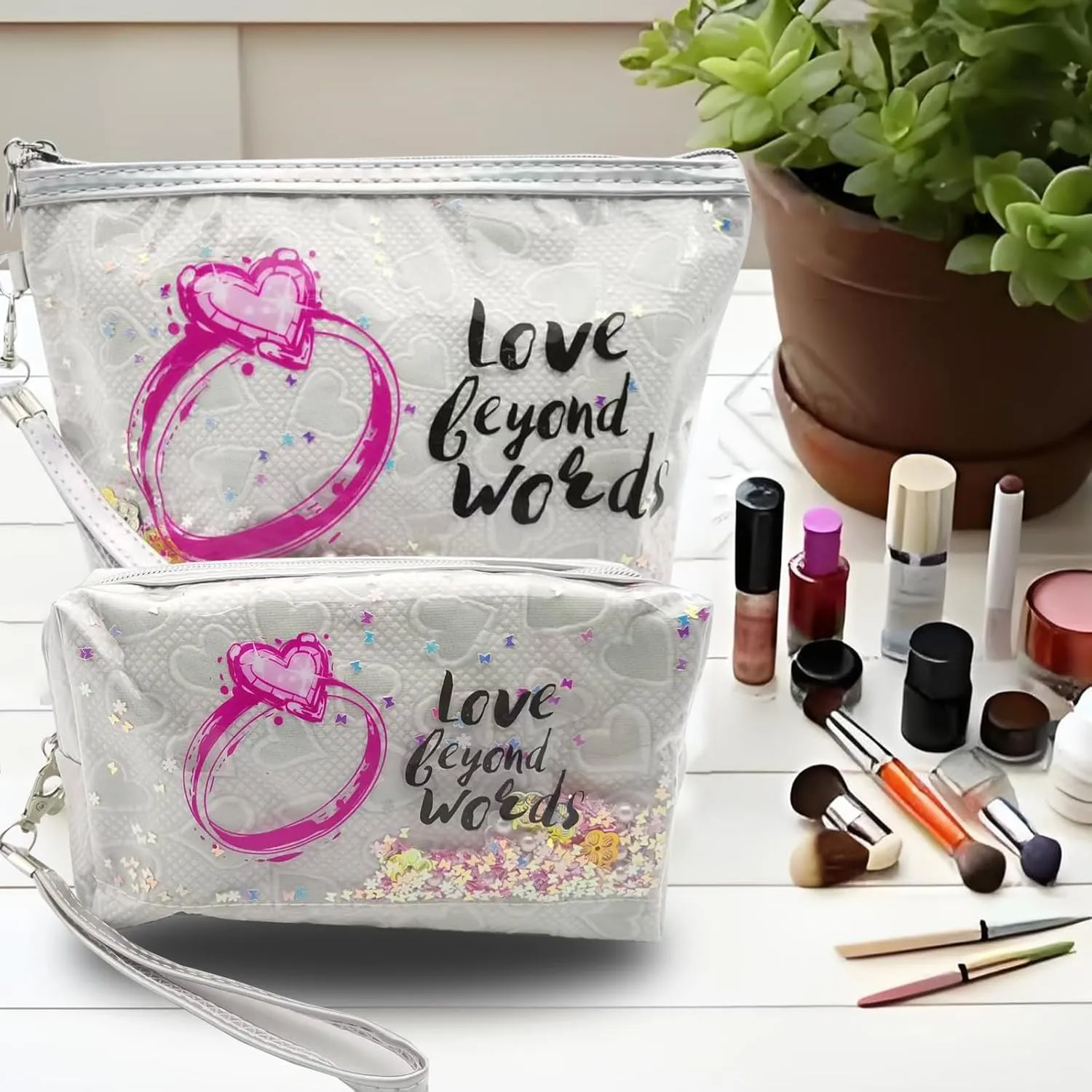 Travel Makeup Bag,Portable Cosmetic Bag, Large Capacity Travel Cosmetic Case Organizer, For Women Toiletry Bag With Zipper And Handle AB1 2 PACK