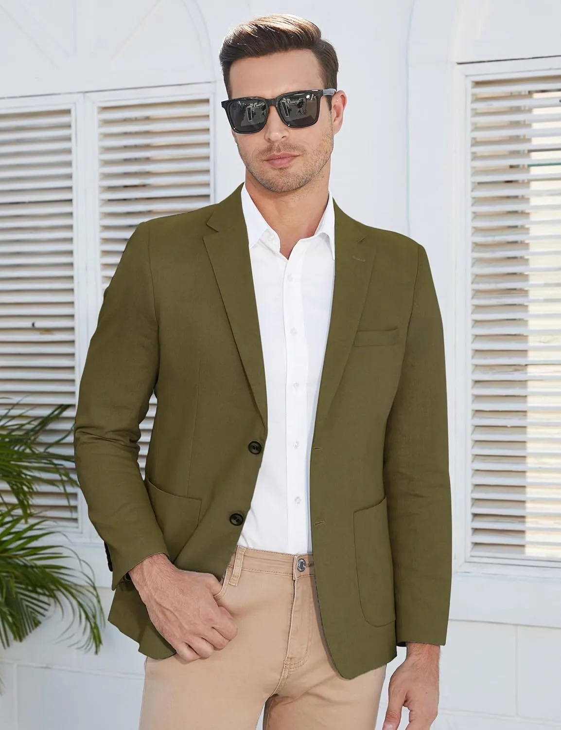TURETRENDY Men's Casual Blazer Linen Sport Coat Two Button Lightweight Jackets Business Daily Suit