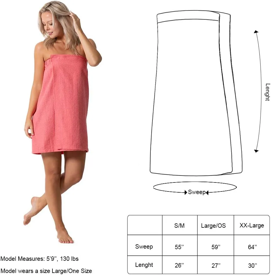 Turkish Linen Women’s Waffle Spa Body Wrap with Adjustable Closure