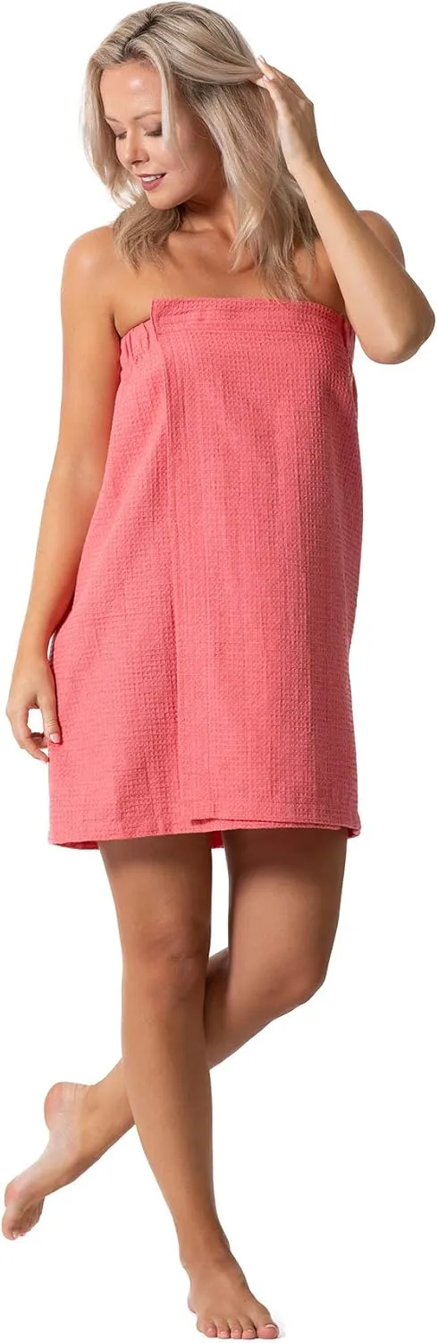 Turkish Linen Women’s Waffle Spa Body Wrap with Adjustable Closure