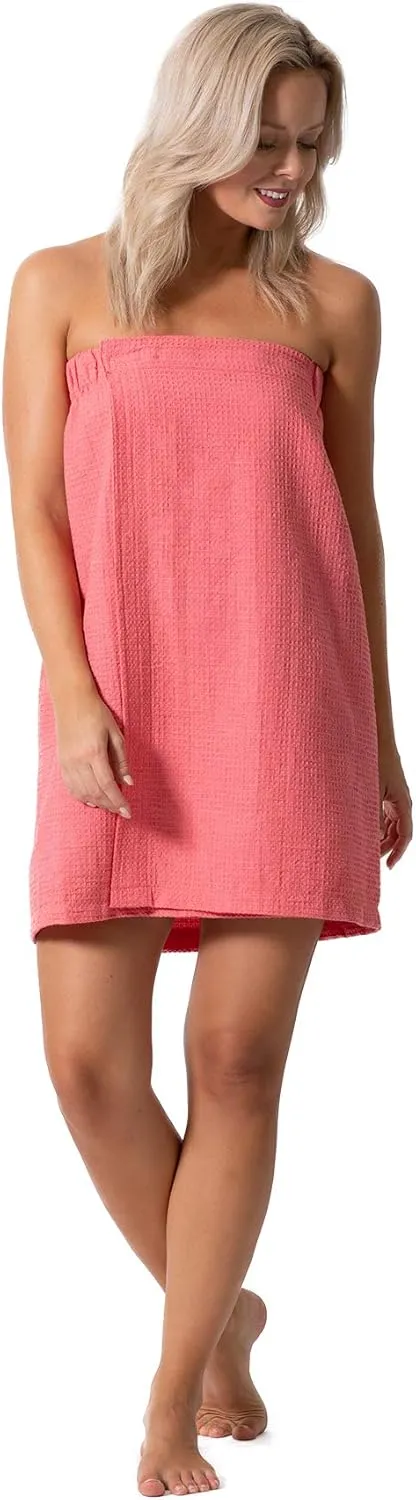 Turkish Linen Women’s Waffle Spa Body Wrap with Adjustable Closure