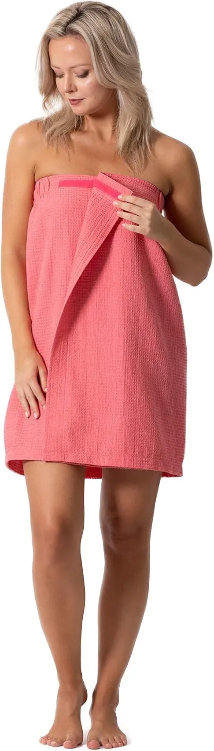 Turkish Linen Women’s Waffle Spa Body Wrap with Adjustable Closure