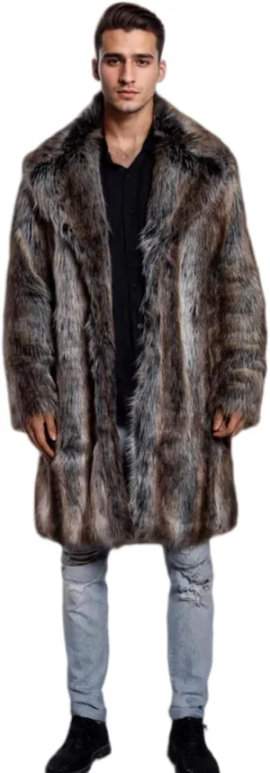 UMREN Men's Luxury Faux Fur Coat Jacket Winter Warm Long Coats Overwear Outwear