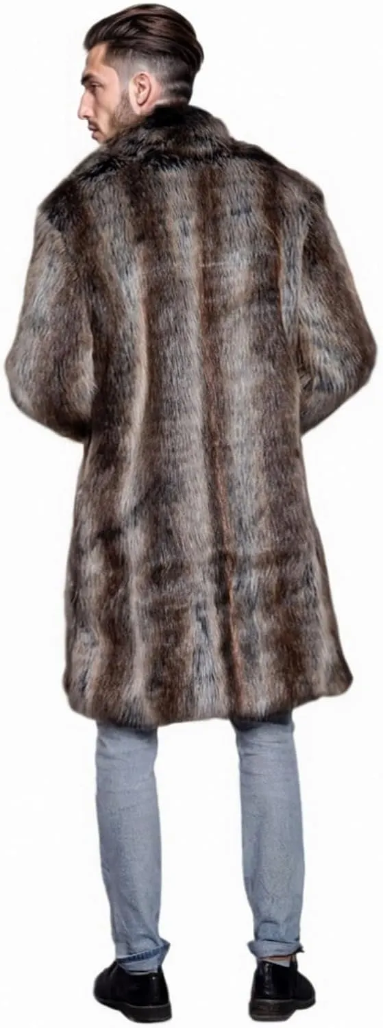 UMREN Men's Luxury Faux Fur Coat Jacket Winter Warm Long Coats Overwear Outwear