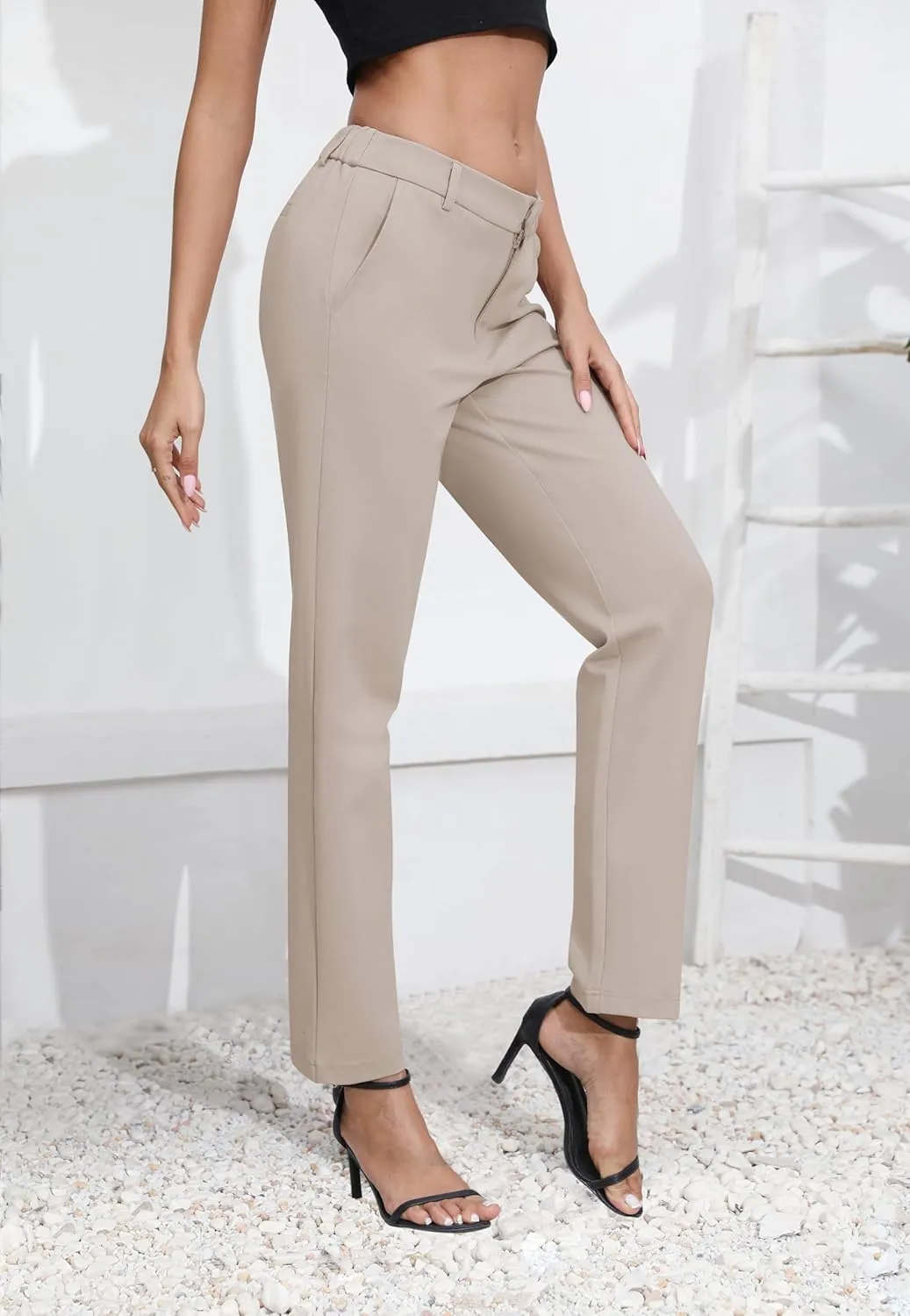 Urban CoCo Women's Elastic Waisted Dress Pants Business Work Casual Stretch Slacks with Pockets