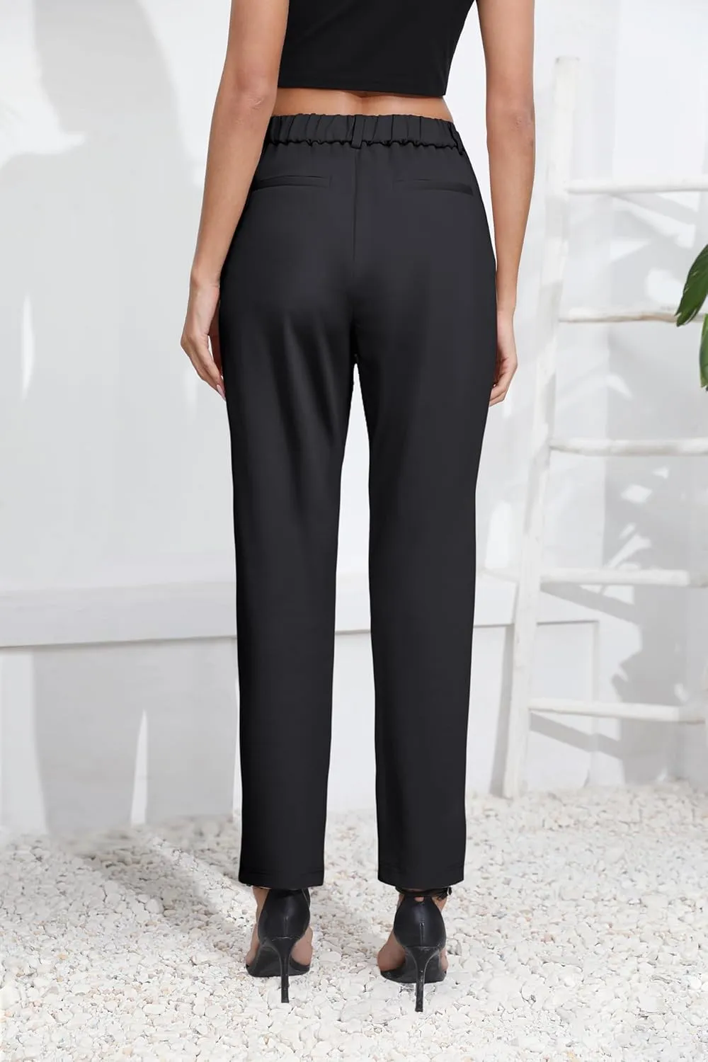 Urban CoCo Women's Elastic Waisted Dress Pants Business Work Casual Stretch Slacks with Pockets