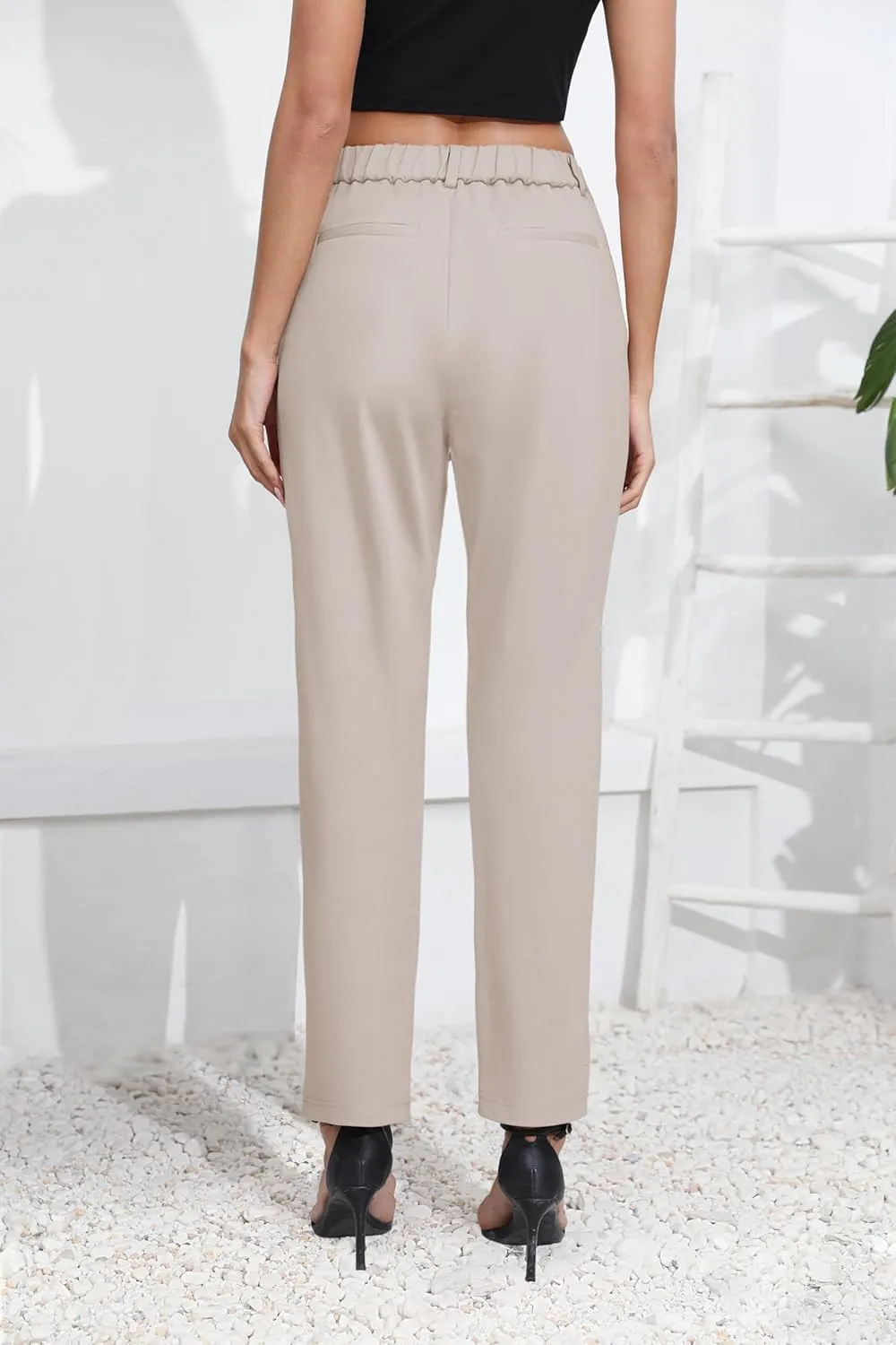 Urban CoCo Women's Elastic Waisted Dress Pants Business Work Casual Stretch Slacks with Pockets