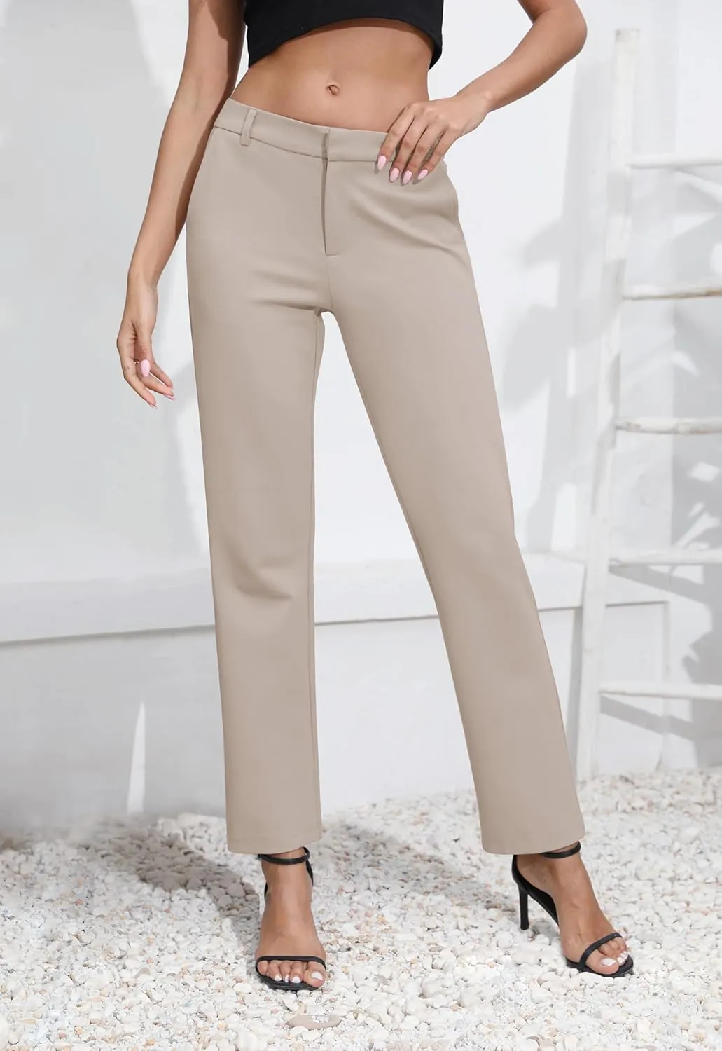 Urban CoCo Women's Elastic Waisted Dress Pants Business Work Casual Stretch Slacks with Pockets