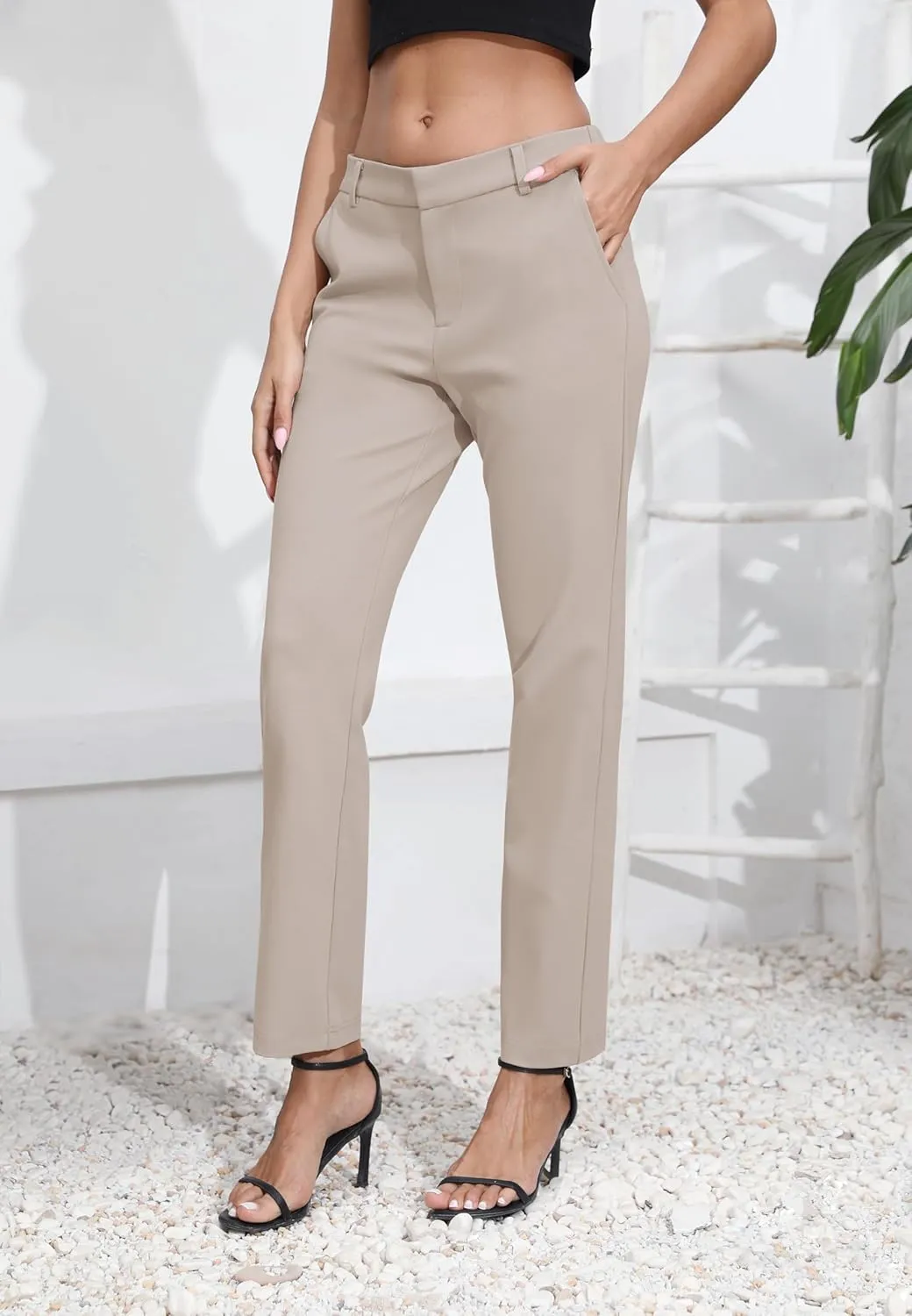 Urban CoCo Women's Elastic Waisted Dress Pants Business Work Casual Stretch Slacks with Pockets