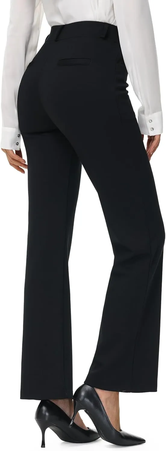 URBEST Women's Stretchy Straight Leg Dress Work Pants 28"/30"/32" Business Office Casual Slacks with Pockets