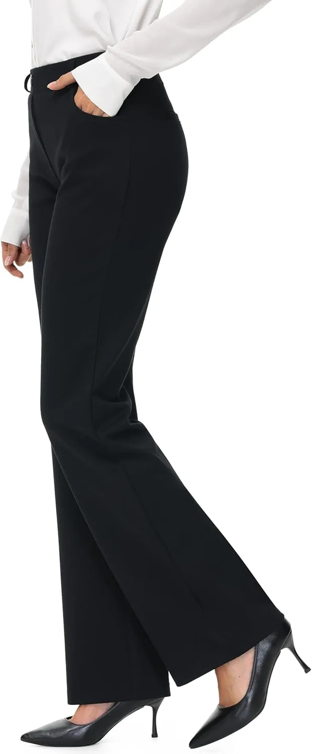 URBEST Women's Stretchy Straight Leg Dress Work Pants 28"/30"/32" Business Office Casual Slacks with Pockets