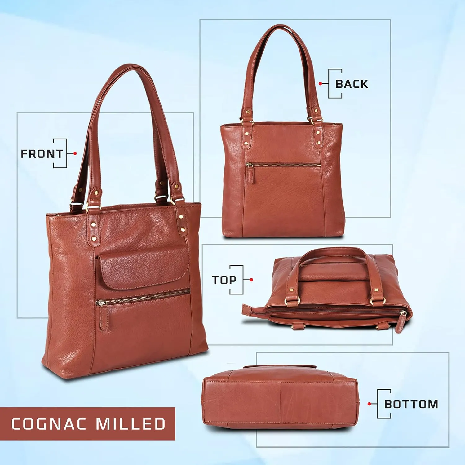 VALENCHI-Leather Shoulder Bag with Front and Back Zipper pocket with Large storage capacity