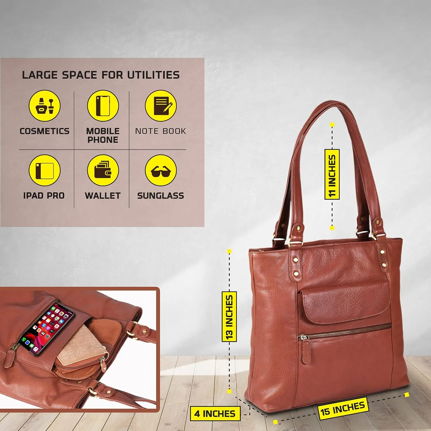 VALENCHI-Leather Shoulder Bag with Front and Back Zipper pocket with Large storage capacity