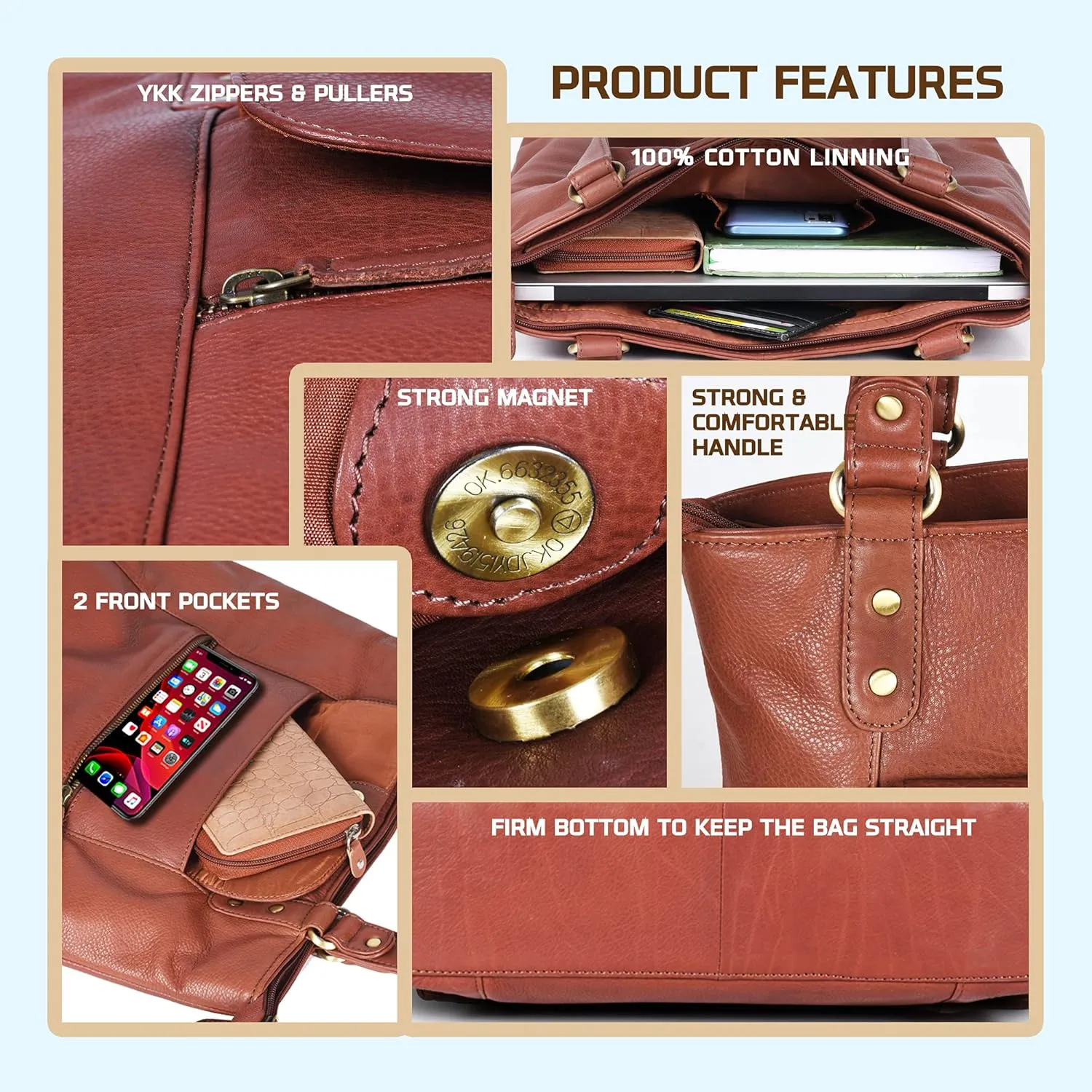 VALENCHI-Leather Shoulder Bag with Front and Back Zipper pocket with Large storage capacity