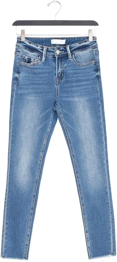 VERVET by Flying Monkey Blue Denim Cropped Skinny Jeans Distressed Mid-Rise