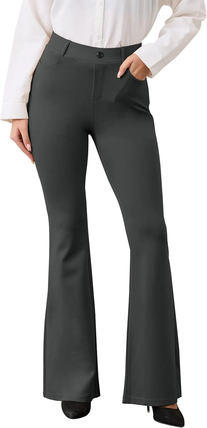 VIMPEP Women’s Classic Yoga Dress Pants High Rise Flare Soft Feeling Pull On Work Yoga Pants for Business Office Work 2102