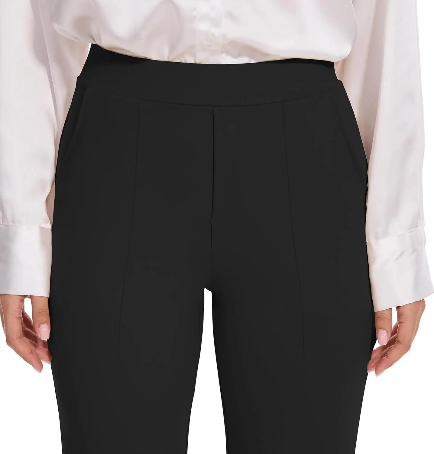 VIMPEP Women’s Soft Feeling Straight Yoga Pants Pull On Tuck Line Stretchy Dress Pants for Business Casual Petite/Regular 106
