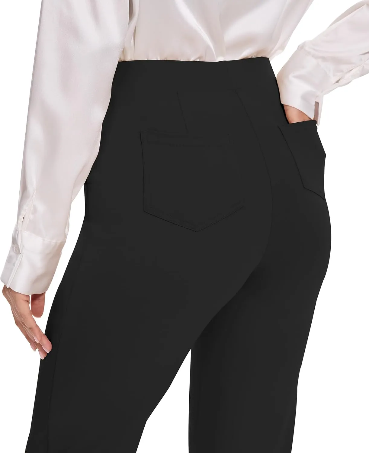 VIMPEP Women’s Soft Feeling Straight Yoga Pants Pull On Tuck Line Stretchy Dress Pants for Business Casual Petite/Regular 106
