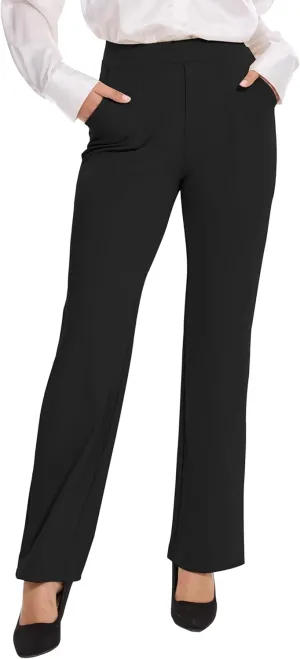 VIMPEP Women’s Soft Feeling Straight Yoga Pants Pull On Tuck Line Stretchy Dress Pants for Business Casual Petite/Regular 106