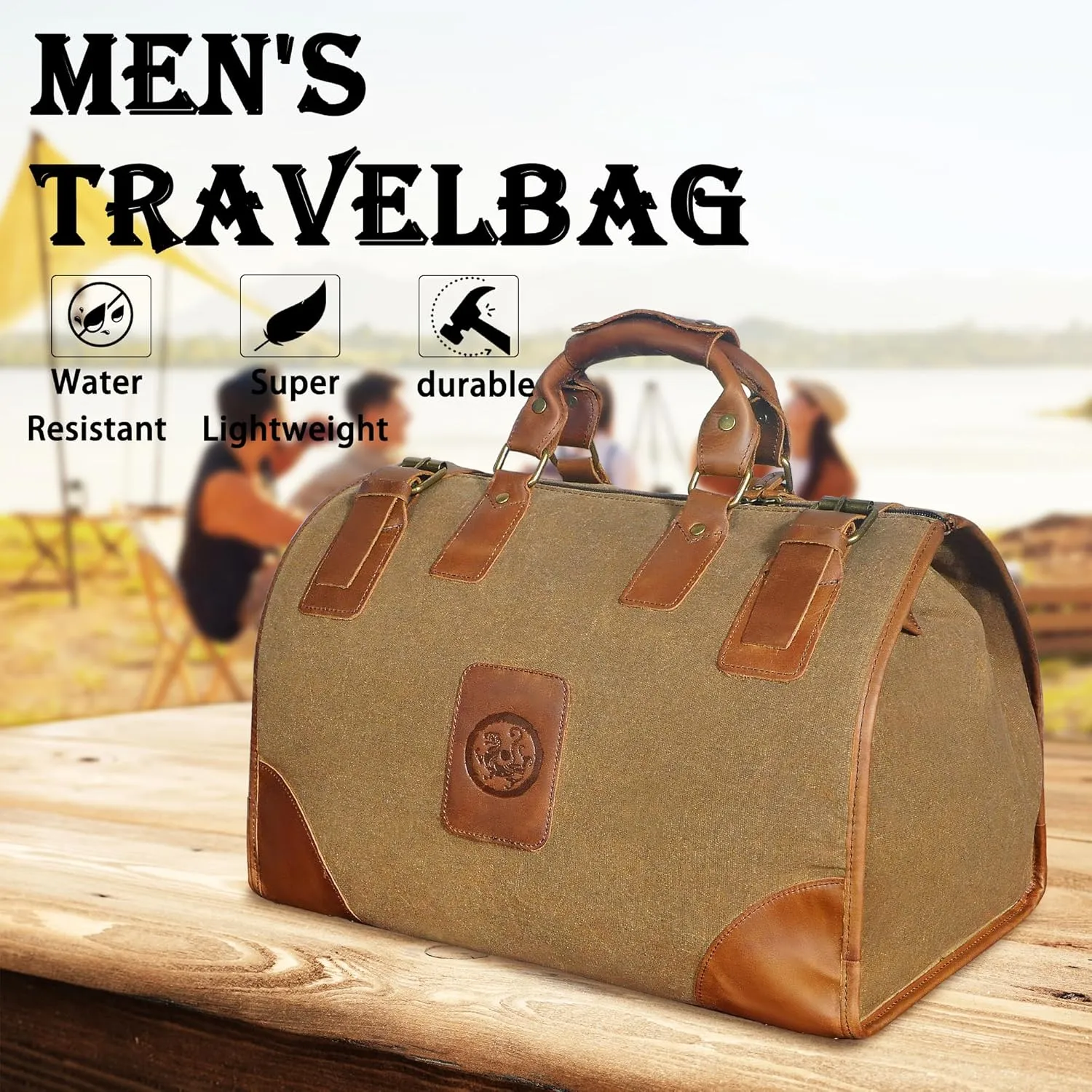 Water Resistant Canvas   Leather Travel Luggage Tote Duffle Gym Suitcase Weekender Overnight Bag For Men Male FB8151 (A-Brown)