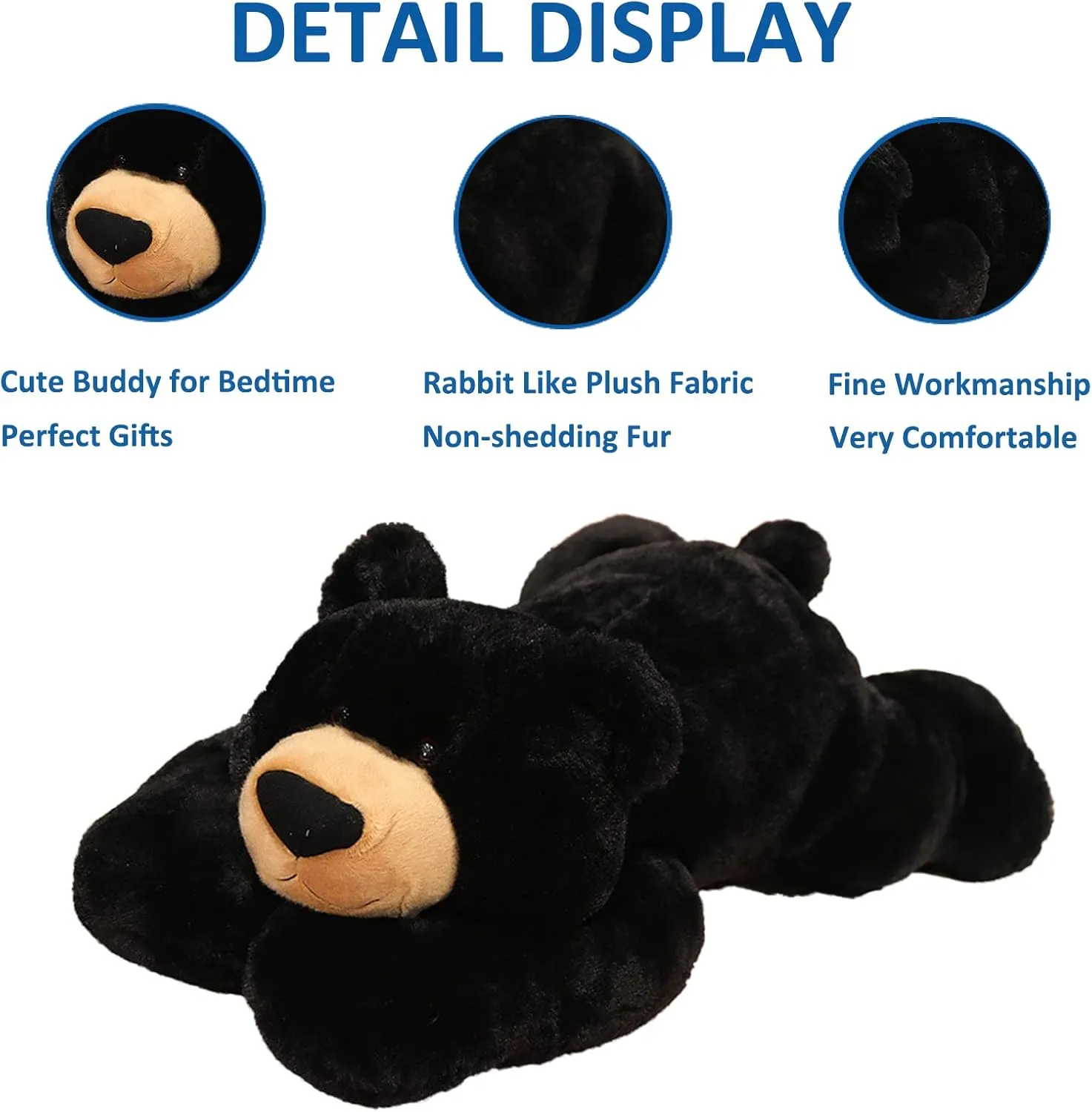 Weighted Stuffed Animals, 19.7in 3.3lbs Weighted Bear Stuffed Animal Toy Cute Black Bear Plush Pillow for Adults Boys Girls