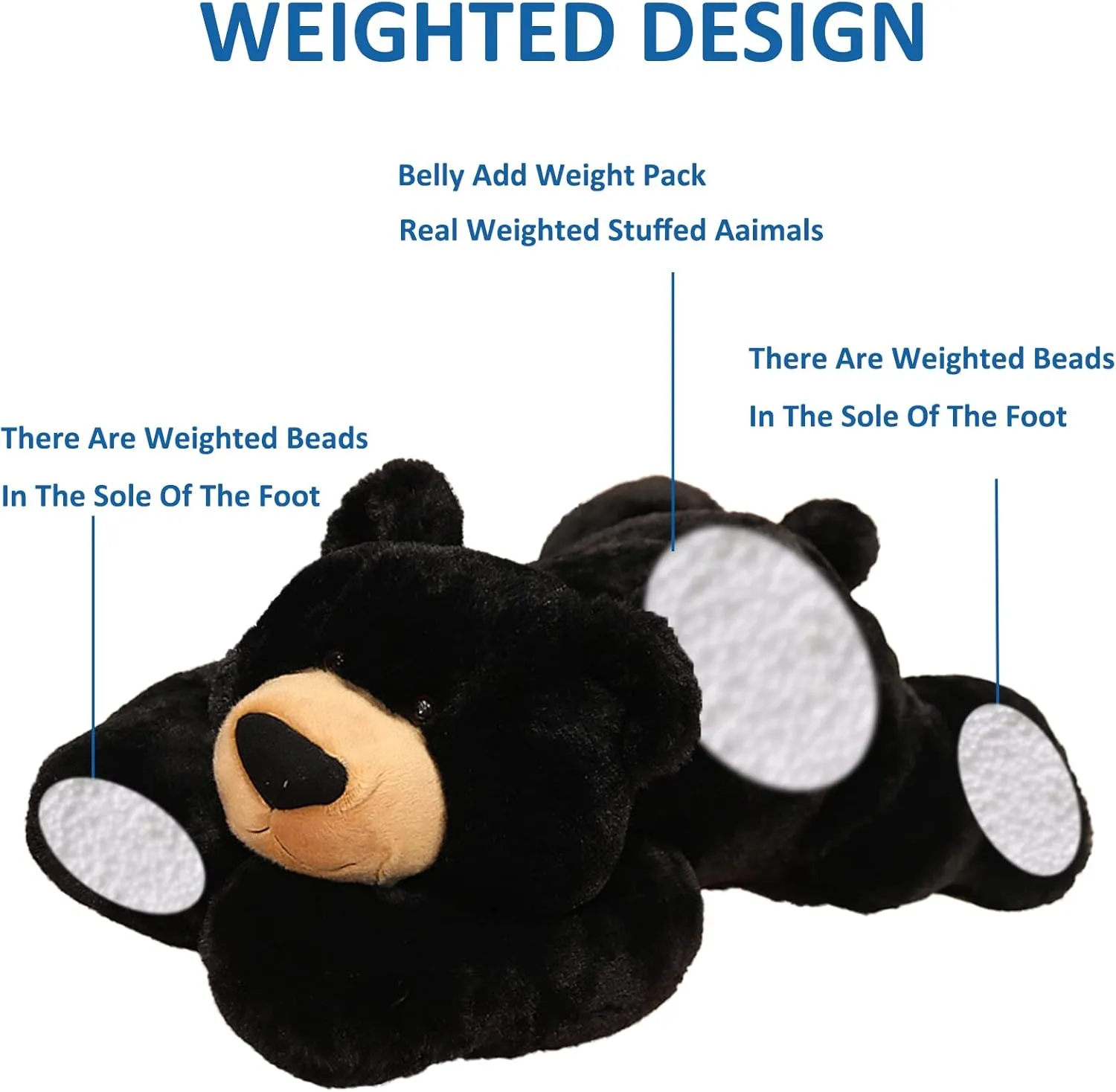 Weighted Stuffed Animals, 19.7in 3.3lbs Weighted Bear Stuffed Animal Toy Cute Black Bear Plush Pillow for Adults Boys Girls
