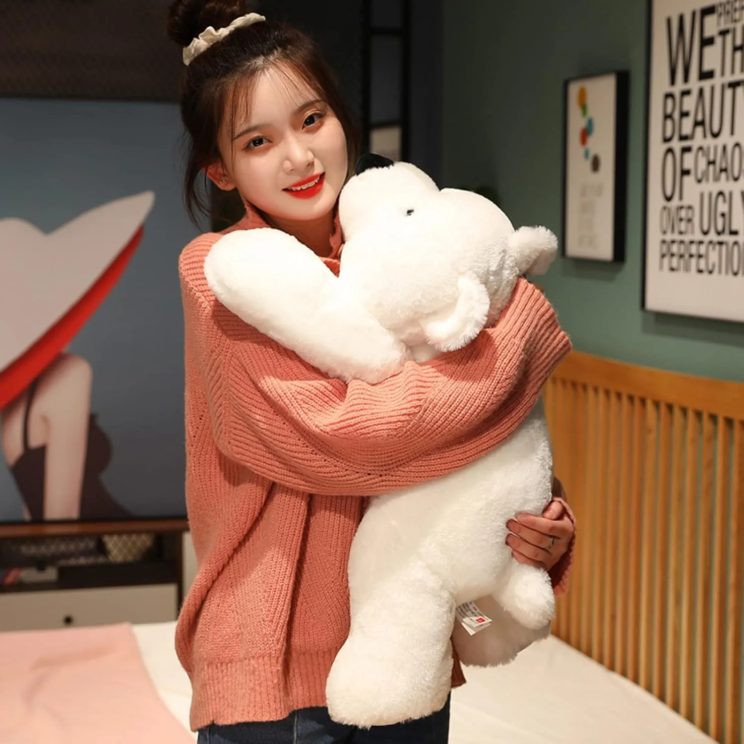 Weighted Stuffed Animals, Weighted Bear Stuffed Animal Toy Cute White Bear Plush Pillow Weighted Plush Animals Toy, 11.8"
