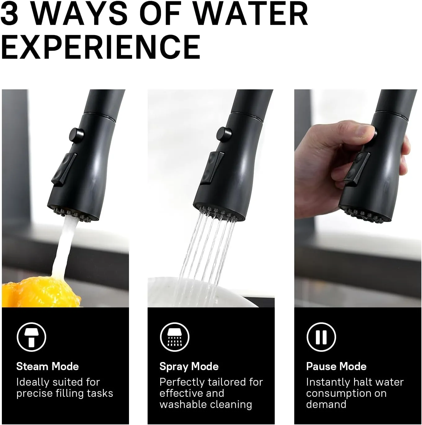 Wewe Black Kitchen Sink Faucets: Water Faucet with Pull Down Sprayer Stainless Steel Single Handle 1 Or 3 Hole for Farmhouse Commercial Camper Laundry Rv Bar