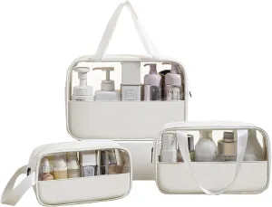 White 3-piece clear makeup bag, waterproof travel makeup bag for makeup and toiletries